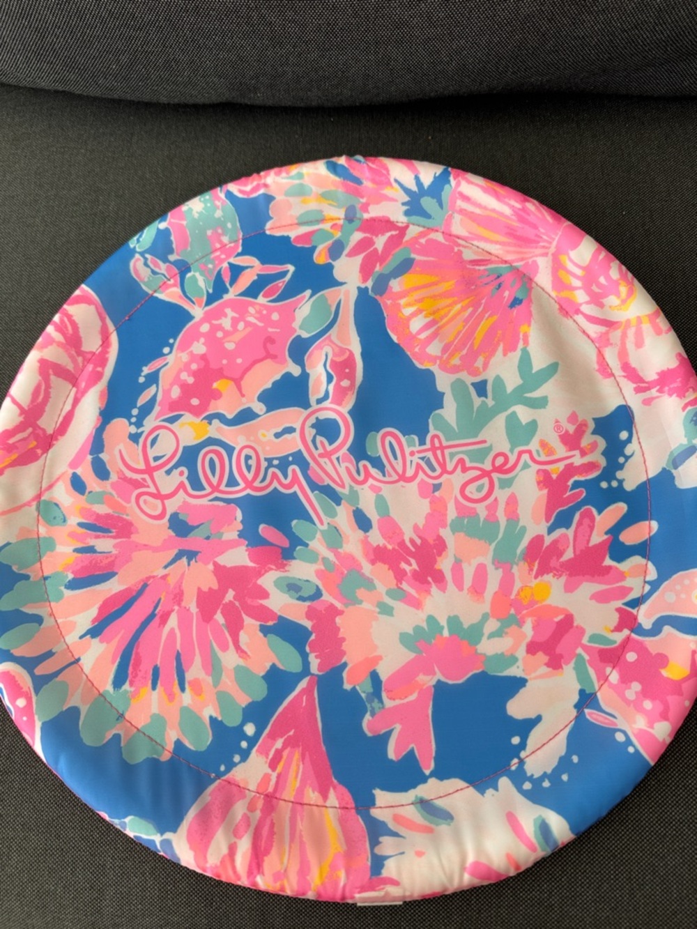 Lilly Pulitzer Flying Disc Beachy Preppy Spellout Floral Bright Pool